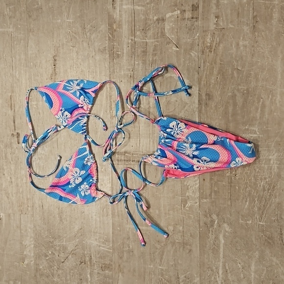 💕FRANKIES BIKINIS💕 Tia Mesh Triangle Top + String Bottom ~ Tropic Love XL NWOT - Picture 9 of 12